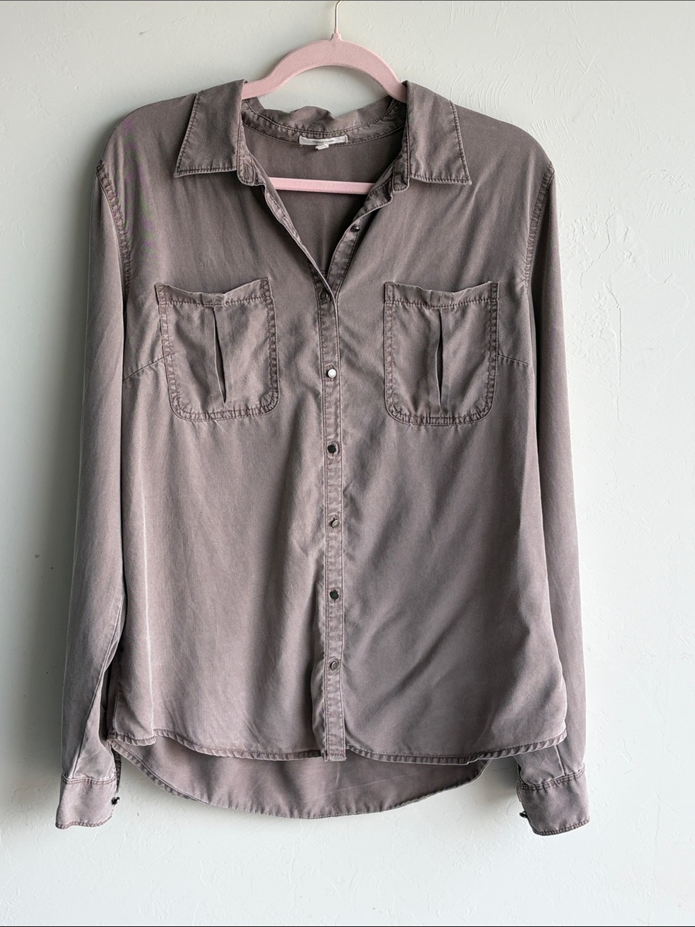 Maurices Women’s Large Taupe Utility Button Down Shirt Long Sleeve Pockets